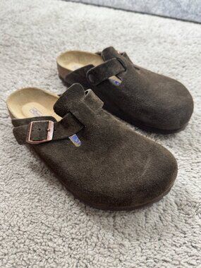 Birkenstock Boston Brown Suede Mules Sz 37